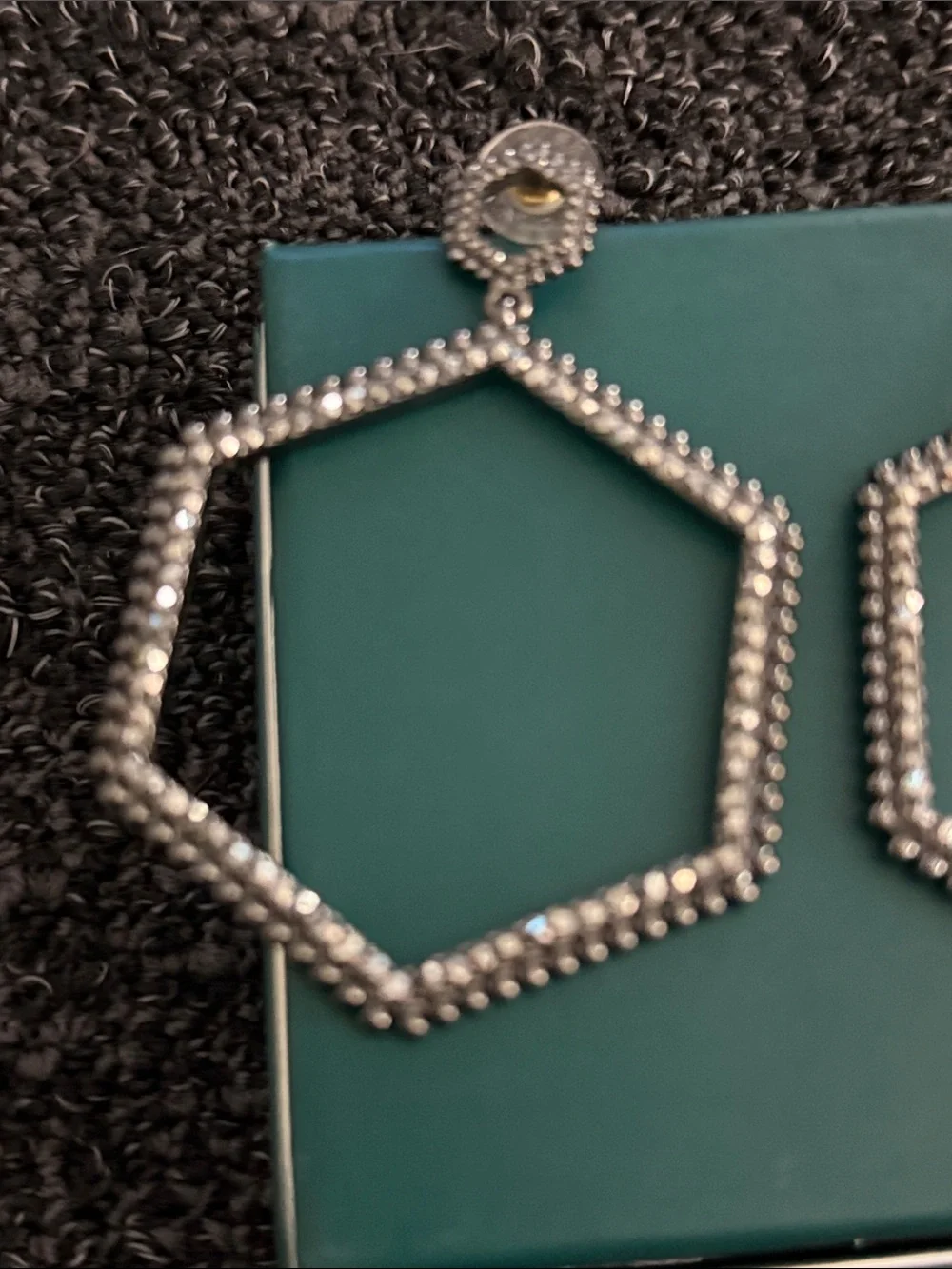 Fashion Jewelry Silver Hexagon Crystal Drop Earrings - Women Jewelry